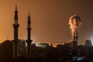 Smoke billows during Israeli bombardment in Rafah on the southern Gaza Strip on February 6, 2024 amid ongoing battles between Israel and the Palestinian militant group Hamas. (Photo by Mahmud Hams / AFP)
