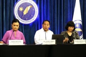 MEDIA CONFERENCE. Press Briefer Daphne Oseña-Paez (left) presides over the Malacañang Palace briefing in Manila on Tuesday (Feb. 27, 2024) with Department of Foreign Affairs Assistant Secretary Daniel Espiritu (center) and spokesperson Ma. Teresita Daza. They said President Ferdinand R. Marcos Jr.’s official trips, like his engagements in Australia on Feb. 28 and 29 and March 4 to 6, cement strategic partnerships and shared interests, especially in the economic and peace aspects. (PNA photo by Joan Bondoc)