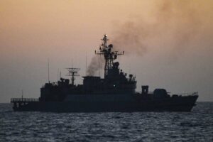 This photo taken on February 15, 2024 shows a Chinese navy ship shadowing a Philippine Bureau of Fisheries and Aquatic Resources boat (not pictured) near the China-controlled Scarborough Shoal, in disputed waters of the South China Sea. Philippine President Ferdinand Marcos said on February 28, 2024 the presence of Chinese warships in waters off the Southeast Asian country's coast was "worrisome", after the Philippine Coast Guard said Chinese navy vessels were detected during a government resupply mission to Filipino fishermen near China-controlled Scarborough Shoal.
Ted ALJIBE / AFP