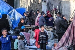 Palestinians look for salvageable items amid tents and makeshift shelters that were destroyed in Israeli strikes in Deir El-Balah in central Gaza on March 2, 2024, as battles continue between Israel and the militant group Hamas.
AFP