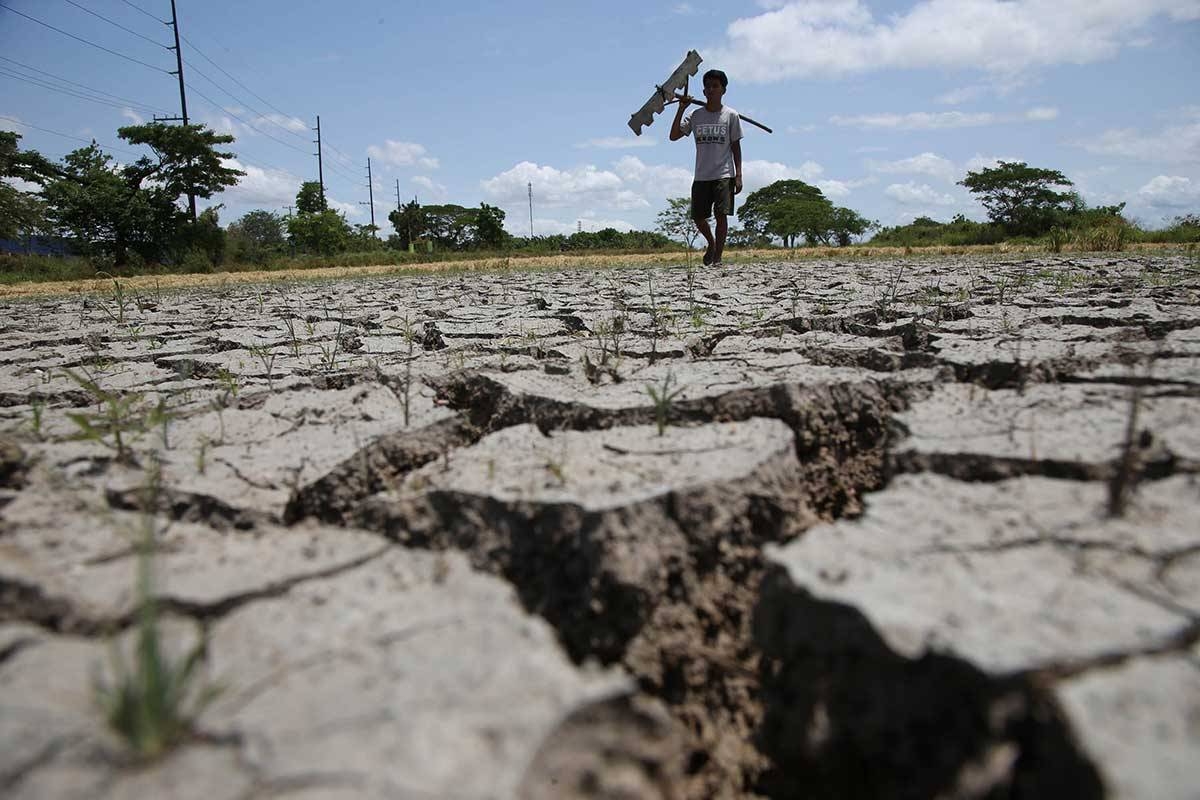 A farmers walks fast at the drought rice field in Baliuag, Bulacan as summer start last week.PHOTO BY: RENE H. DILAN