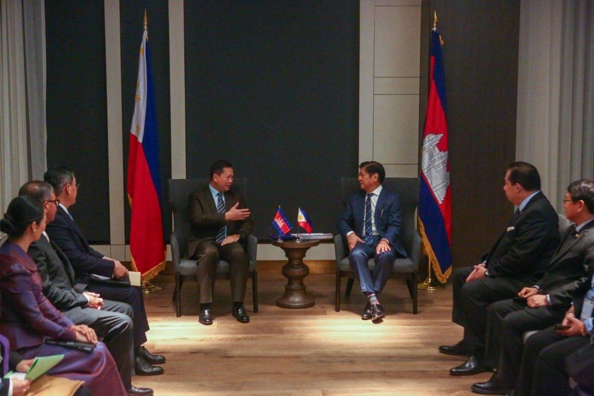 President Ferdinand Marcos Jr. meets with Cambodian Prime Minister Hun Manet for a bilateral meeting in Melbourne, Australia on Monday, March 4, 2024. Joining them are House Speaker Martin Romualdez, National Security Adviser Eduardo Año, Communications Secretary Cheloy Garafil, Armed Forces Chief of Staff Romeo Brawner Jr. and other officials. PPA POOL / NOEL B. PABALATE