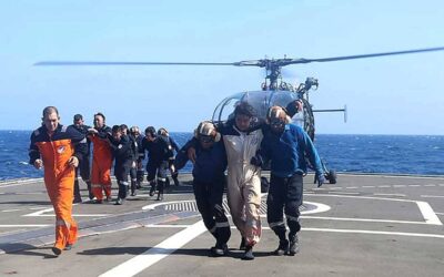RESCUE This handout photograph taken on Wednesday, March 6, 2024, and released by the Indian Navy shows the rescue operation of crew members of a Barbados-flagged bulk carrier by the Indian Navy after an attack by Yemen’s Houthi rebels. AFP PHOTO