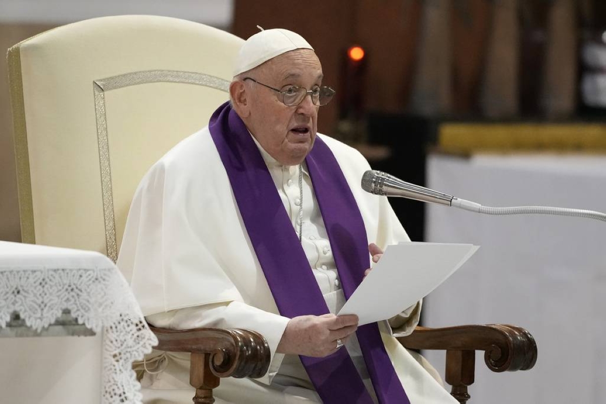 LENTEN REMARKS Pope Francis speaks during the ‘24 hours for the Lord’ Lenten initiative of prayer and reconciliation while visiting St. Pius 5th parish church in Italy’s capital Rome on Friday, March 8, 2024. AP PHOTO