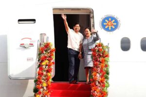TO EUROPE President Ferdinand Marcos Jr. and First Lady Liza Araneta-Marcos depart from Villamor Airbase in Pasay City on Monday, March 11, 2024. PHOTO BY RENE H. DILAN