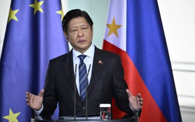 The President of the Philippines Ferdinand "Bongbong" Marcos and the German Chancellor (not in picture) address a joint press conference at the Chancellery in Berlin, on March 12, 2024. (Photo by Tobias SCHWARZ / AFP)