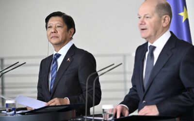 German Chancellor Olaf Scholz (R) and the President of the Philippines Ferdinand "Bongbong" Marcos address a joint press conference at the Chancellery in Berlin, on March 12, 2024. (Photo by Tobias SCHWARZ / AFP)