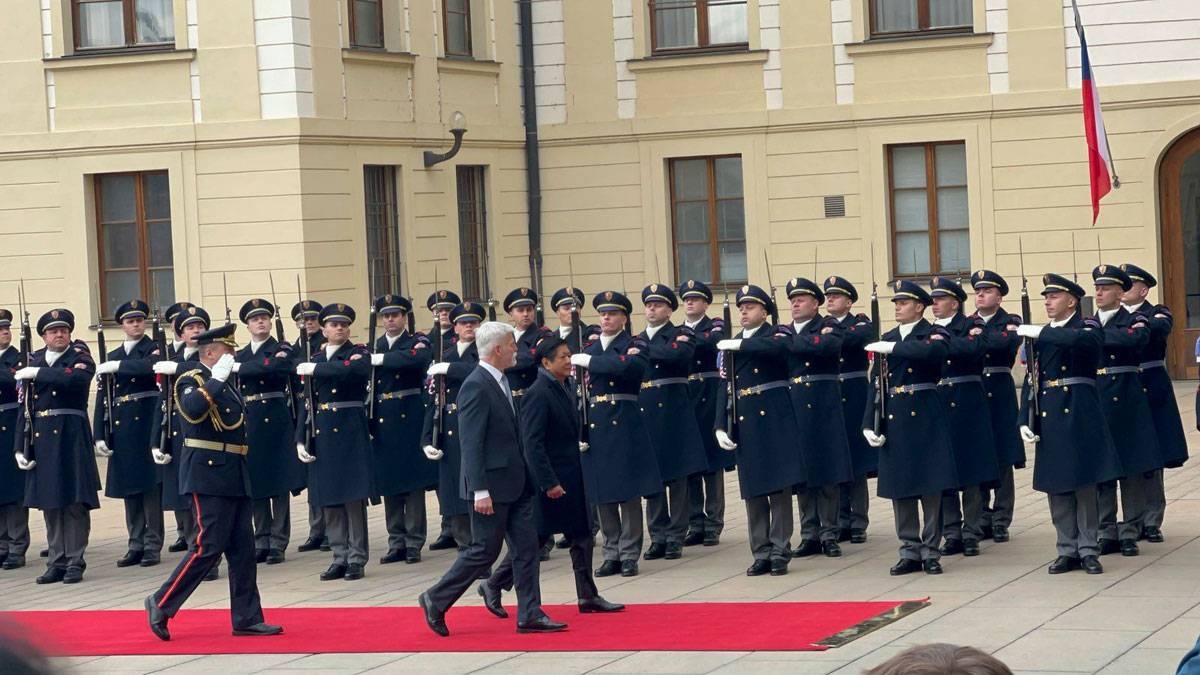 NEW PARTNER President Ferdinand Marcos Jr. and Czech Republic President Petr Pavel troop the line at the Prague Castle where the Philippine leader was accorded military honors upon his arrival on Thursday, March 14, 2024 (local time). Marcos and Pavel will explore opportunities for future partnerships between the Philippines and the Czech Republic. PHOTO BY CATHERINE S. VALENTE