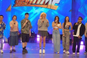 'WE'RE MOVING' ‘It’s Showtime’ hosts (from left) Ogie Alcasid, Amy Perez, Vhong Navarro, Vice Ganda, Anne Curits, Kim Chiu, Jhong Hilario and Teddy Corpuz FACEBOOK PHOTO/ITSSHOWTIMENA