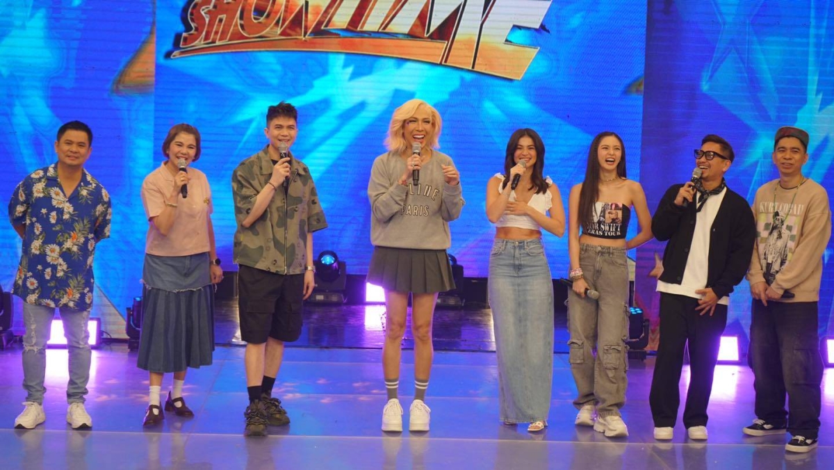 'WE'RE MOVING' ‘It’s Showtime’ hosts (from left) Ogie Alcasid, Amy Perez, Vhong Navarro, Vice Ganda, Anne Curits, Kim Chiu, Jhong Hilario and Teddy Corpuz FACEBOOK PHOTO/ITSSHOWTIMENA