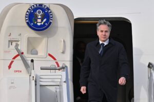 US Secretary of State Antony Blinken arrives at the Osan Air Base in Pyeongtaek, South Korea, on Sunday, March 17, 2024. AFP PHOTO
