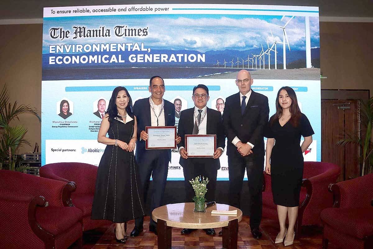POWER FORUM The Manila Times forum titled ‘Environmental, economical generation’ gathered experts on Wednesday at the Century Park Sheraton: Manny Rubio, Aboitiz Power Corp. president and CEO (second, left), and Redi Allan Remoroza, NGCP assistant vice president. With them are Times President and COO Blanca Mercado, columnist Ben Kritz and The Manila Times TV Operations Manager Joanna Ang. PHOTO BY J. GERARD SEGUIA