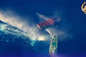 MIGHT OVER RIGHT The Unaizah May 4, a Philippine supply boat, sustains heavy damage when two Chinese Coast Guard vessels fired water cannons near Ayungin Shoal at 8:38 a.m. on Saturday, March 23, 2024, the Philippine Coast Guard (PCG) said. VIDEO COURTESY OF PCG
