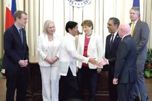 PALACE VISIT President Ferdinand Marcos Jr. welcomes members of the US congressional delegation. PPA POOL / MARIANNE BERMUDEZ