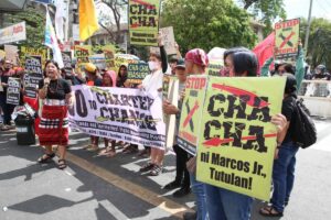 Multisectoral groups hold separate protest actions against Charter change on Friday, Feb. 23, 2024. Indigenous Peoples (IP) and Bangsamoro organizations rally in Mendiola against the proposed amendments that allegedly threaten their ancestral lands and territories. A group of teachers, professor, and staff announced in a press conference in Quezon City that they formed the Teachers and Educators Against Cha-cha (Teach) to raise awareness about the perils of amending the 1987 Constitution.
PHOTO BY RENE H. DILAN AND ISMAEL DE JUAN