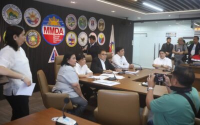 MMDA acting chairman Don Artes, together with Aristotle Ramos, District Engineer, Metro Manila First District Engineering, and Loida Busa District Engineer, Quezon City First District Engineering, hold a press briefing on Monday, April 1,2024, in Pasig City to clarify that the road repairs causing heavy traffic along EDSA are not projects of their agencies. They blamed two contractors of a telecommunication company for around 24 unfinished road repairs along EDSA. PHOTOS BY JOHN ORVEN VERDOTE