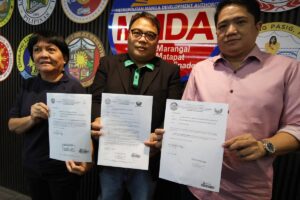 Metropolitan Manila Development Authority (MMDA) Acting Chairman Romando Artes, together with MMDA Directors Victor Nunez and Neomie Recio, announces during a press conference on Thursday, April 4, 2024, that the Department of Public Works and Highways (DPWH) will  conduct three major repairs in Metro Manila, including a portion of the Kamuning Flyover. The repairs, to start this April,  will last for 11 months. PHOTOS BY ISMAEL DE JUAN