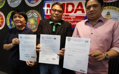 Metropolitan Manila Development Authority (MMDA) Acting Chairman Romando Artes, together with MMDA Directors Victor Nunez and Neomie Recio, announces during a press conference on Thursday, April 4, 2024, that the Department of Public Works and Highways (DPWH) will  conduct three major repairs in Metro Manila, including a portion of the Kamuning Flyover. The repairs, to start this April,  will last for 11 months. PHOTOS BY ISMAEL DE JUAN