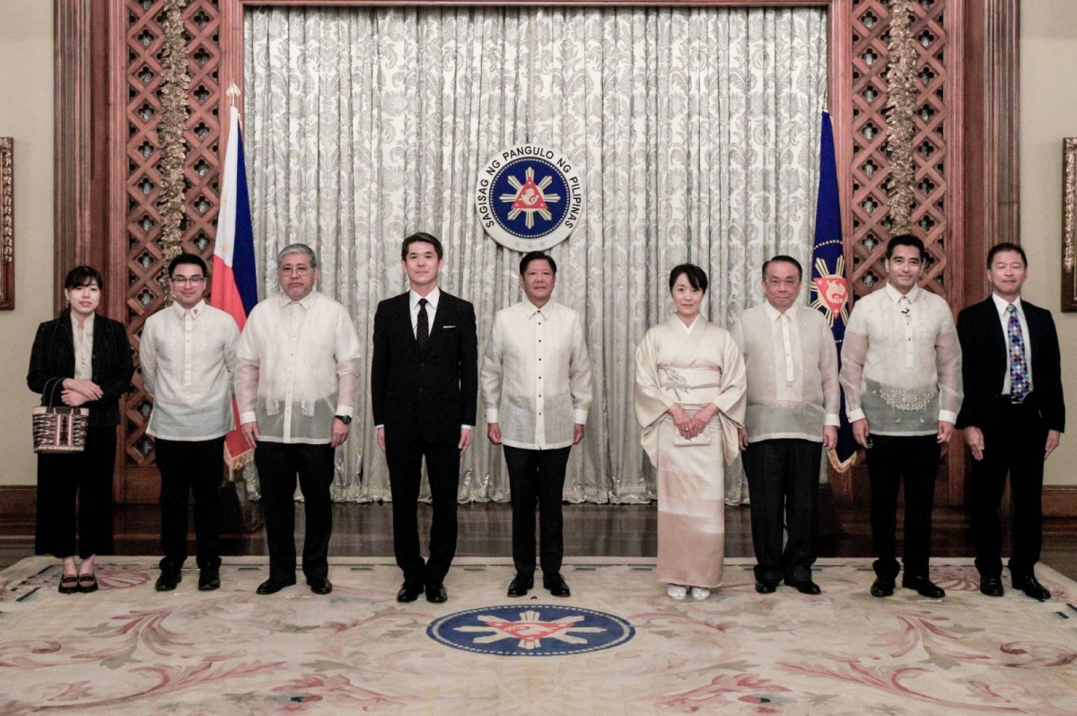 President Ferdinand R. Marcos Jr. welcomes the new Japanese Ambassador to the Philippines Endo Kazuya during his presentation of credentials at Malacañan Palace in Manila on Thursday, April 4, 2024. (PPA POOL / NOEL B. PABALATE)