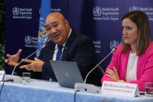Dr. Saia Ma'u Piukala, World Health Organization (WHO) Western Pacific Regional director (left), says there is a 'huge immunization gap' during the Covid-19 pandemic that led to an increase in the incidence of diseases such as measles and pertussis in the region, especially in the Philippines. With Piukala at the press conference on Friday, April 5, 2024 was Olivia L. Davies, WHO communications manager. Also present were Dr. Babatunde Olowukure, regional emergencies director; Dr. Rui Paulo de Jesus, WHO Philippines representative; and Dr. Rajendra Yadav, Integrated Communicable Diseases coordinator, who also shared their thoughts on the pandemic and its effects on children's immunization.
PHOTOS BY RENE H. DILAN