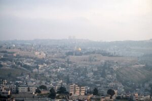 A panoramic view of Jerusalem's Old City is pictured at dawn of April 14, 2024, after Iran launched a drone and missile attack on Israel. AFP PHOTO