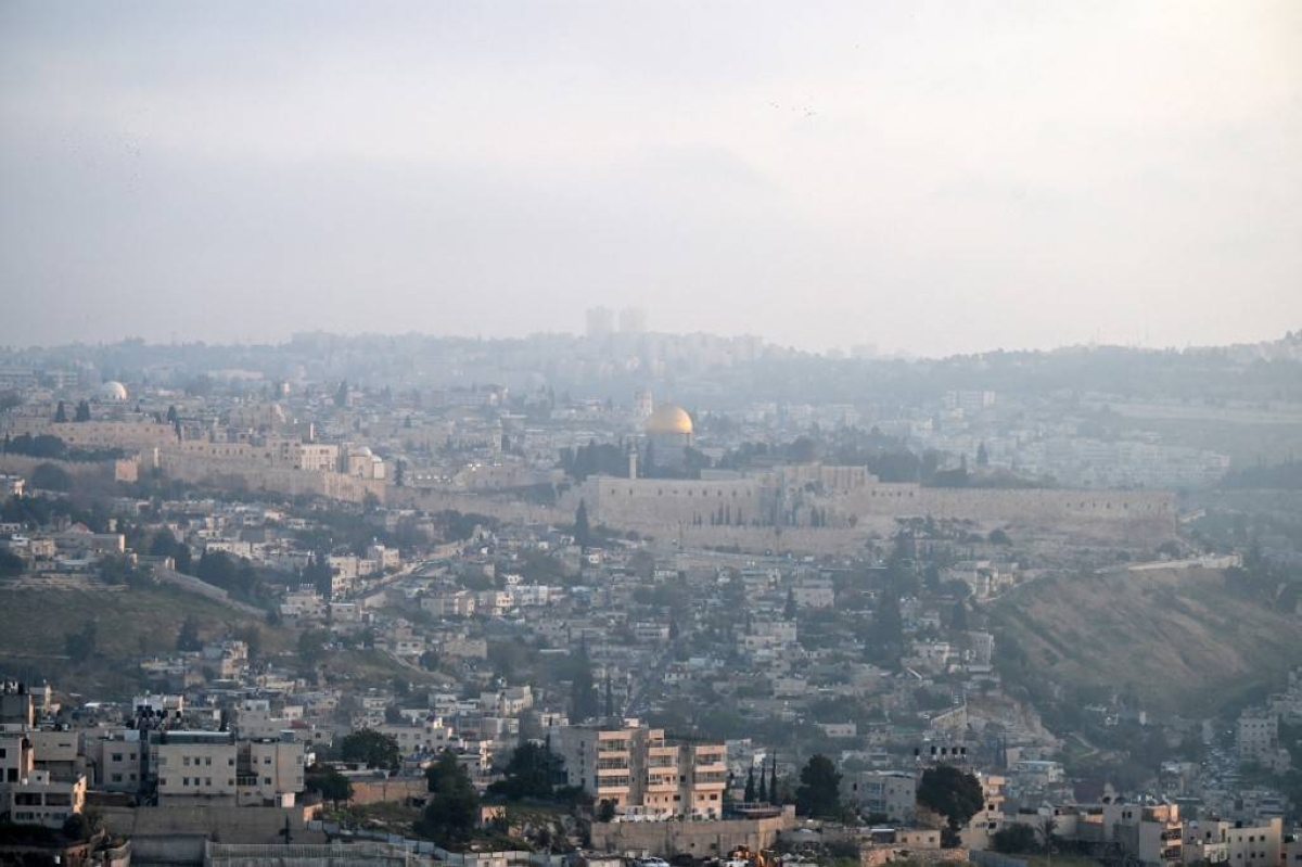 A panoramic view of Jerusalem's Old City is pictured at dawn of April 14, 2024, after Iran launched a drone and missile attack on Israel. AFP PHOTO