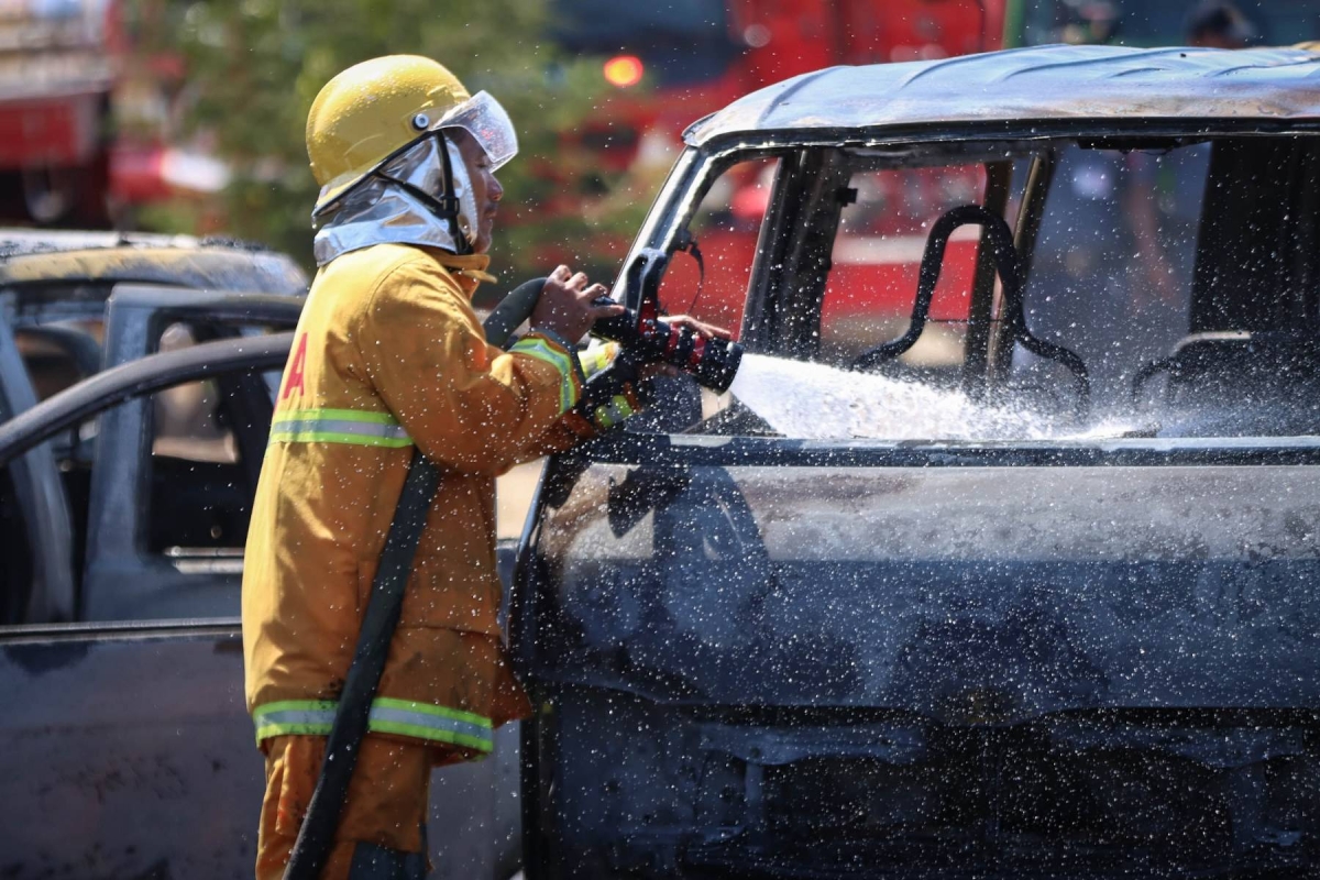 Nineteen vehicles were damaged after a fire broke out at the parking extension of the Ninoy Aquino International Airport Terminal 3 on Monday, April 22, 2024. PHOTOS BY J. GERARD SEGUIA