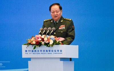 Vice chairman of the CPC Central Military Commission and vice chairman of the Central Military Commission of the People's Republic of China Zhang Youxia gives a speech during the opening ceremony of the 19th Western Pacific Naval Symposium in Qingdao, China's Shandong province on April 22, 2024. WANG Zhao / AFP