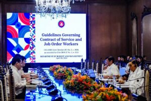 President Ferdinand Romualdez Marcos Jr. presides over a sectoral meeting on Agenda on Guidelines Governing the Contract of Service and Job Order Workers in the Government in Malacanang Palace on Wednesday, April 24, 2024.  Photos by Yummie Dingding / PPA POOL