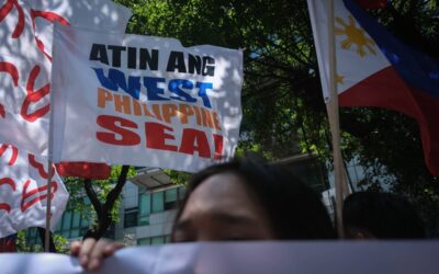 The Alyansa Bantay Kapayapaan at Demokrasya rallies in front of the Chinese consulate in Makati City on Friday, April 19 2024, calling on China to respect the arbitral ruling on the West Philippine Sea and to stop harassing Philippine ships sailing within the country's exclusive economic zone (EEZ). The group also expressed outrage against the so-called 'gentlemen's agreement' between then president Rodrigo Duterte and Chinese President Xing Jinping on keeping the status quo in the West Philippine Sea. PHOTO BY J. GERARD SEGUIA