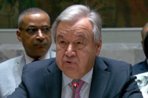 United Nations Secretary-General António Guterres speaks at the UN Security Council following Iran's attacks on Israel. UN Photo