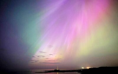 CELESTIAL LIGHT SHOW The aurora borealis, also known as the northern lights, glow on the horizon at St. Mary’s Lighthouse in Whitley Bay on the North East coast, England, May 10, 2024. The celestial light shows from Tasmania to Britain were triggered by the most powerful solar storm to strike the Earth in more than two decades and threatened possible disruptions to satellites and power grids as it persists into the weekend. PHOTO BY OWEN HUMPHREYS/PA VIA AP