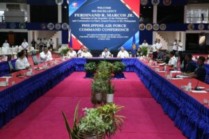 Command conference President Ferdinand Marcos Jr. leads the Philippine Airforce Command Conference in Villamor Airbase, Pasay City on Monday, May 13, 2024. He is joined by Executive Secretary Lucas Bersamin, Special Assistant to the President Anton Lagdameo, Defense Secretary Gilberto Teodoro, AFP chief Romeo Brawner Jr., PAF chief Stephen Parreño, PCG Commandant Ronnie Gil Galvan, and Army Commanding General Roy Galido, among others. PHOTOS BY RENE DILAN