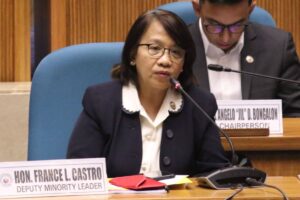 ACT Teachers party-list Rep. France Castro speaks during a briefing on the Commission on Elections’ proposed P5.2-billion budget for 2023 at the House of Representatives in Quezon City on Sept. 9, 2022. PHOTO FROM THE HOUSE OF REPRESENTATIVES WEBSITE
