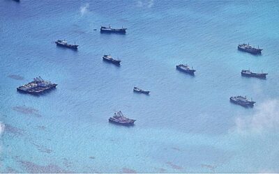Philippines to Sue China Over Environmental Damage in Disputed Waters LIKE BEES TO HONEY This photo shows Chinese fishing vessels swarming off the Iroquois Reef and Sabina Shoal, south of the oil- and gas-rich Recto Bank in the West Philippine Sea. This was taken from an air patrol by the Armed Forces of the Philippines (AFP) on June 30, 2023. PHOTO COURTESY OF THE WESTERN COMMAND OF THE AFP