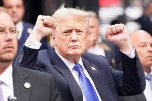 CONVICTED Former US president and Republican presidential candidate Donald Trump gestures as he arrives back at Trump Tower after being convicted in his criminal trial in New York City, on May 30, 2024. A panel of 12 New Yorkers was unanimous in their determination that Donald Trump is guilty as charged — but for the impact on his election prospects, the jury is still out. The Republican billionaire was convicted of all 34 charges in New York on May 30, 2024, and now finds himself bidding for a second presidential term, unsure if he’ll be spending 2025 in the Oval Office, on probation or in jail. TIMOTHY A. CLARY/AFP PHOTO