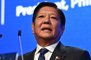 Philippine President Ferdinand Marcos Jr. delivers a speech during the 21st Shangri-La Dialogue summit in Singapore on May 31, 2024. (Photo by NHAC NGUYEN / AFP)