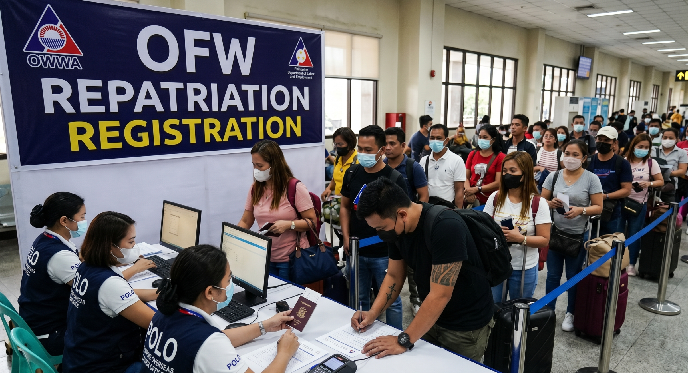image where OFWs fall in line